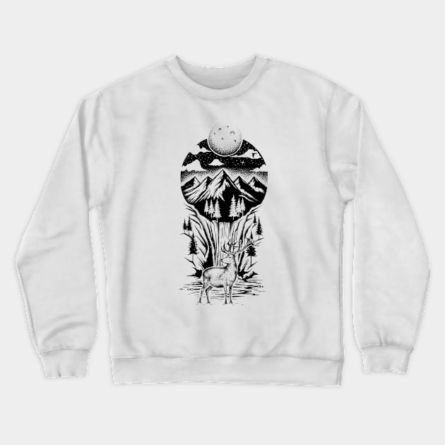 THE DEER AND THE MOON Crewneck Sweatshirt by thiagobianchini